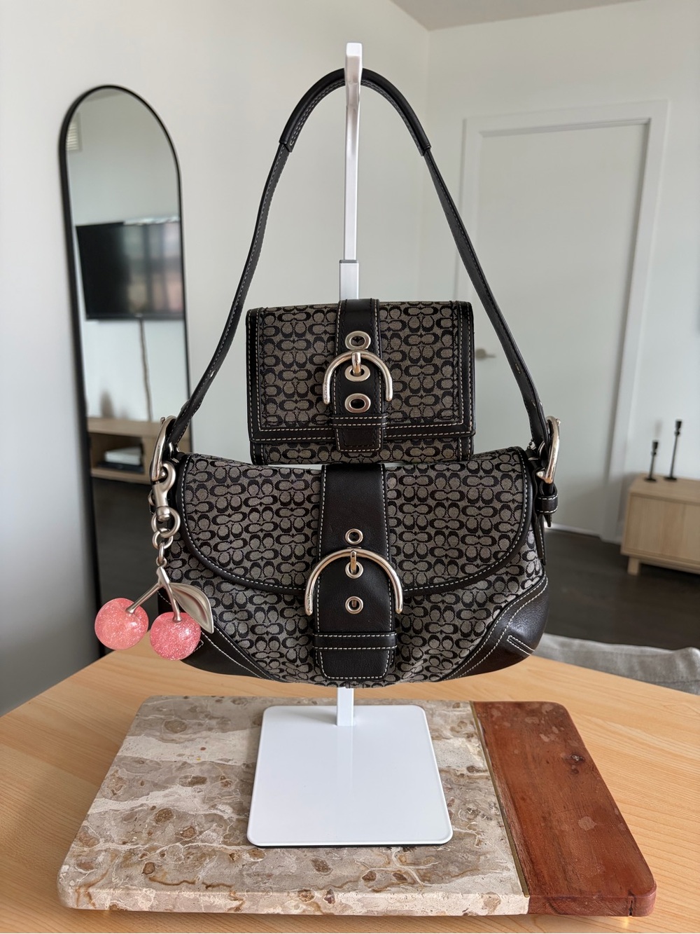 RARE Coach Signature Jacquard Black & White Mini SoHo + Matching Wallet